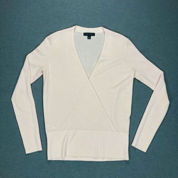 Ann Taylor Faux Wrap Wool Sweater Women S Stretch Knit Casual Minimalist Modest - Picture 1 of 16